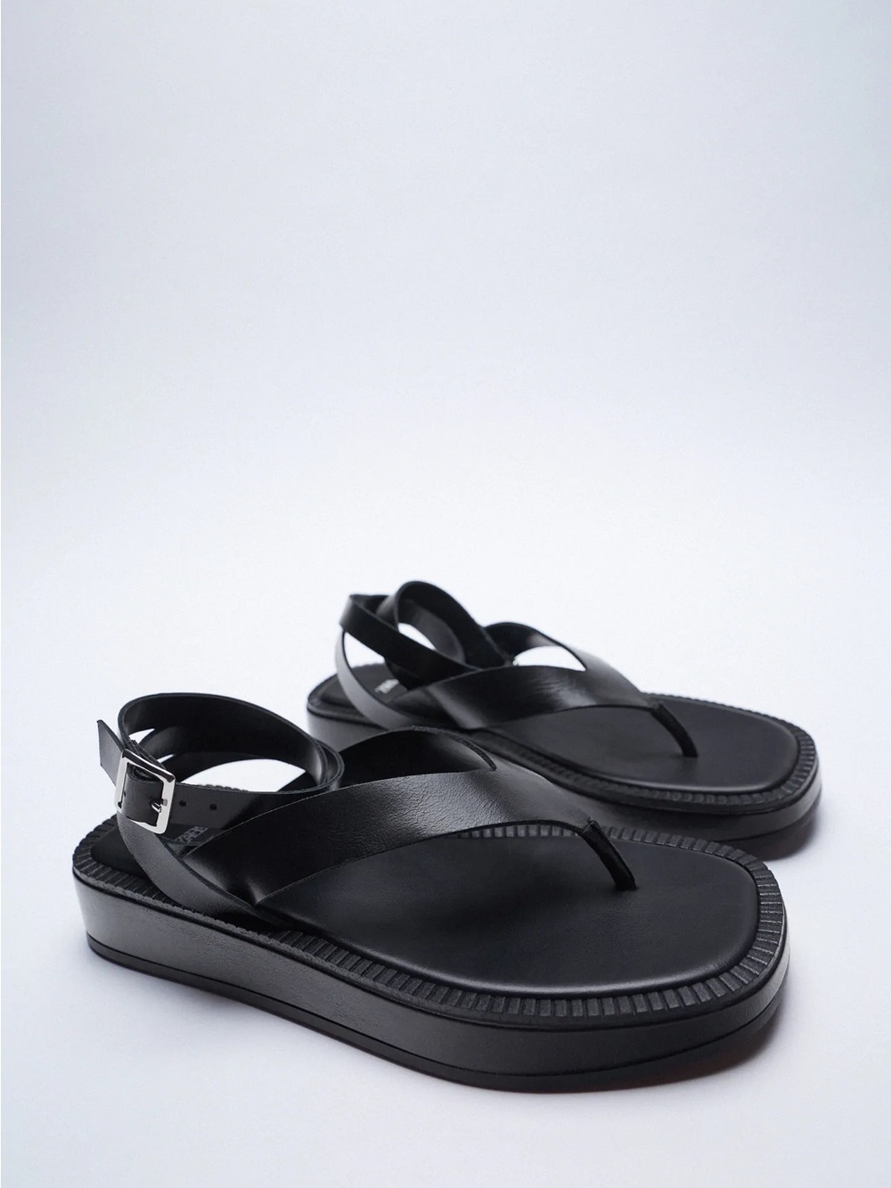 NWT Zara Black Leather Tied Flat Leather Sandals